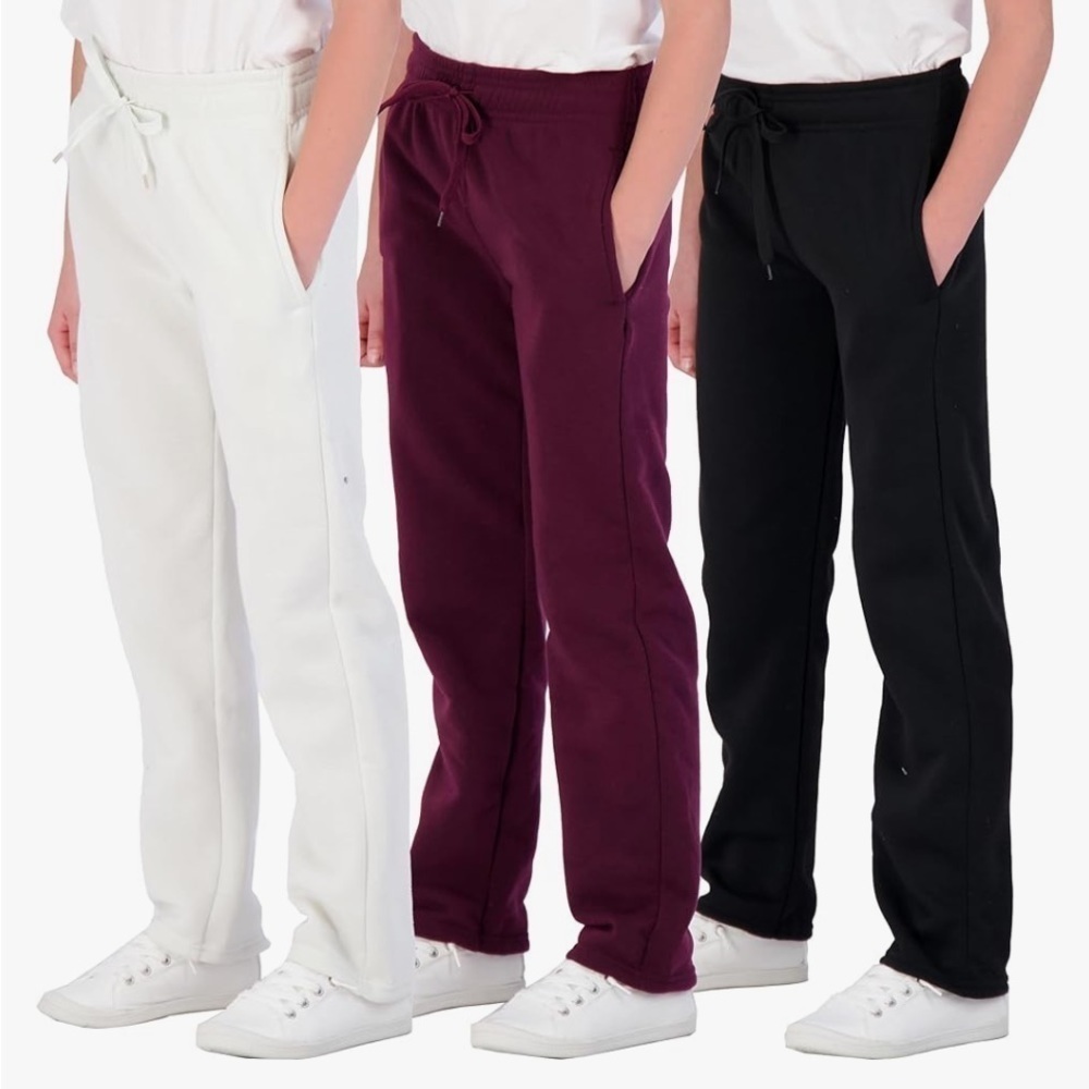 NWT 3 Pack: Girls' Fleece Open Bottom Athletic Performance Casual Sweatpants